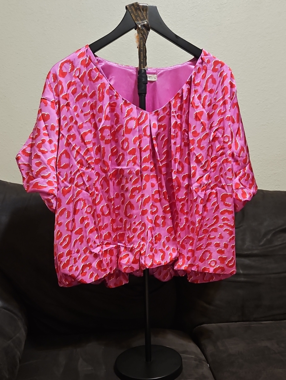 Vibrant Pink & Red Animal-Print V-Neck Tunic